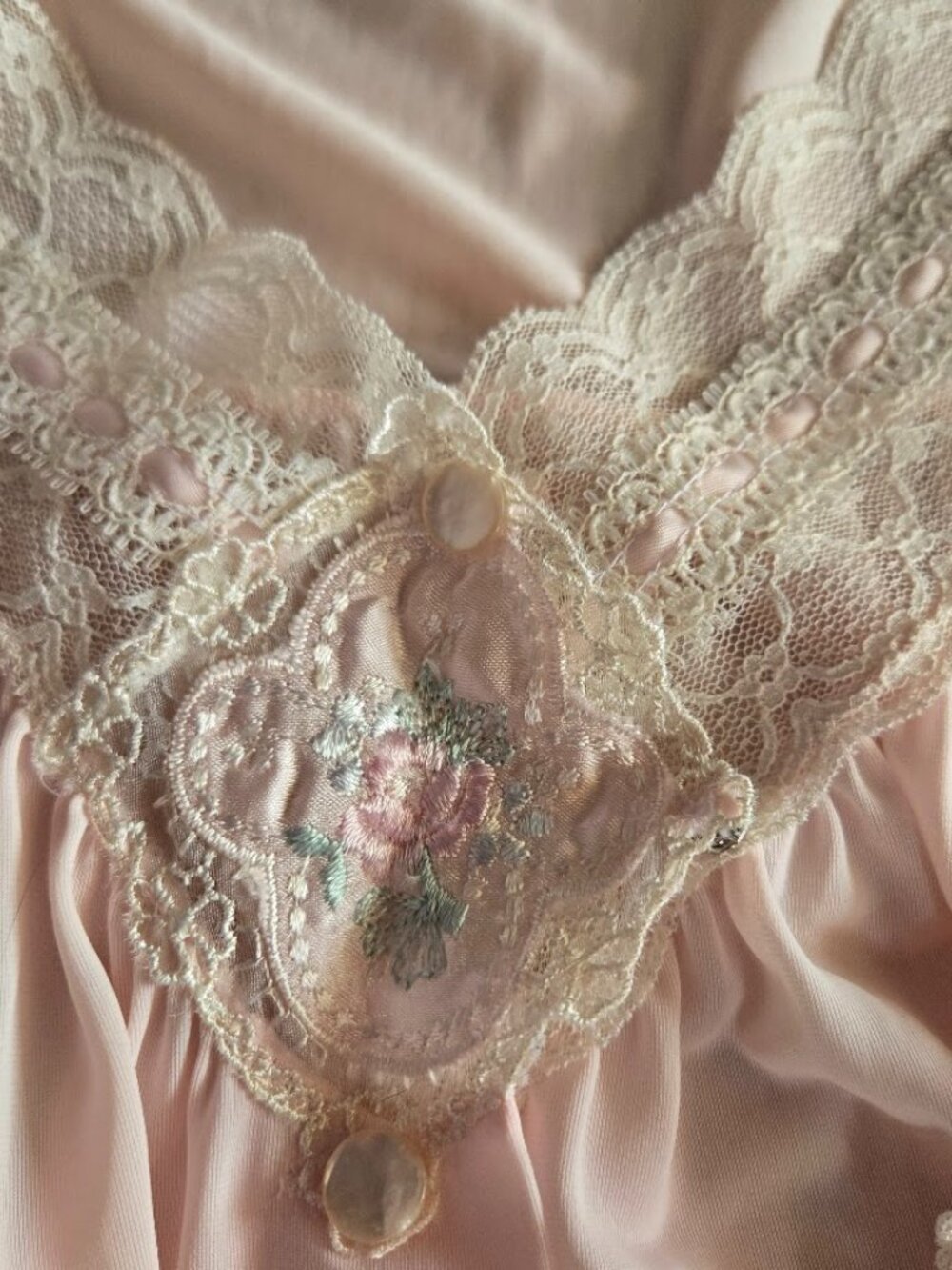 Vintage Pink Lace Nightgown Romantic Cottagecore Lingerie Dress